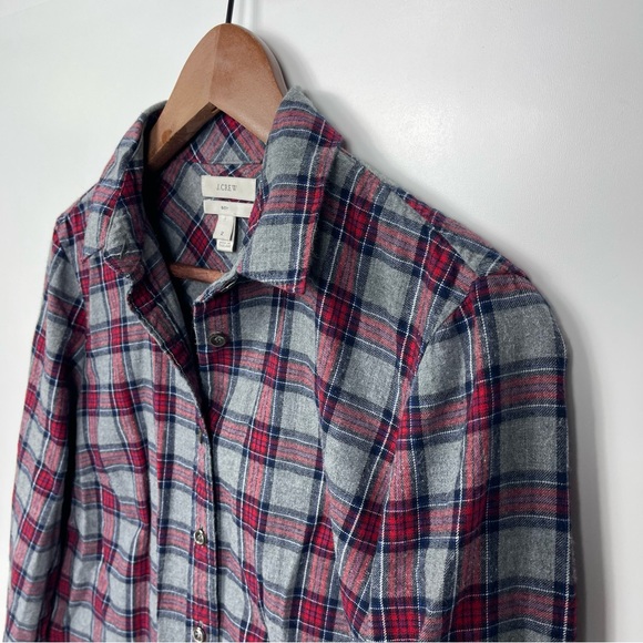 J Crew Boy Gray Tartan Plaid Flannel Button Up Blouse Womens Size 2 - Picture 7 of 13